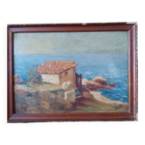 Tableau peinture Cabanon au bord de plage signé