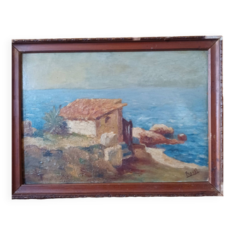Painting Cabin by the beach signed