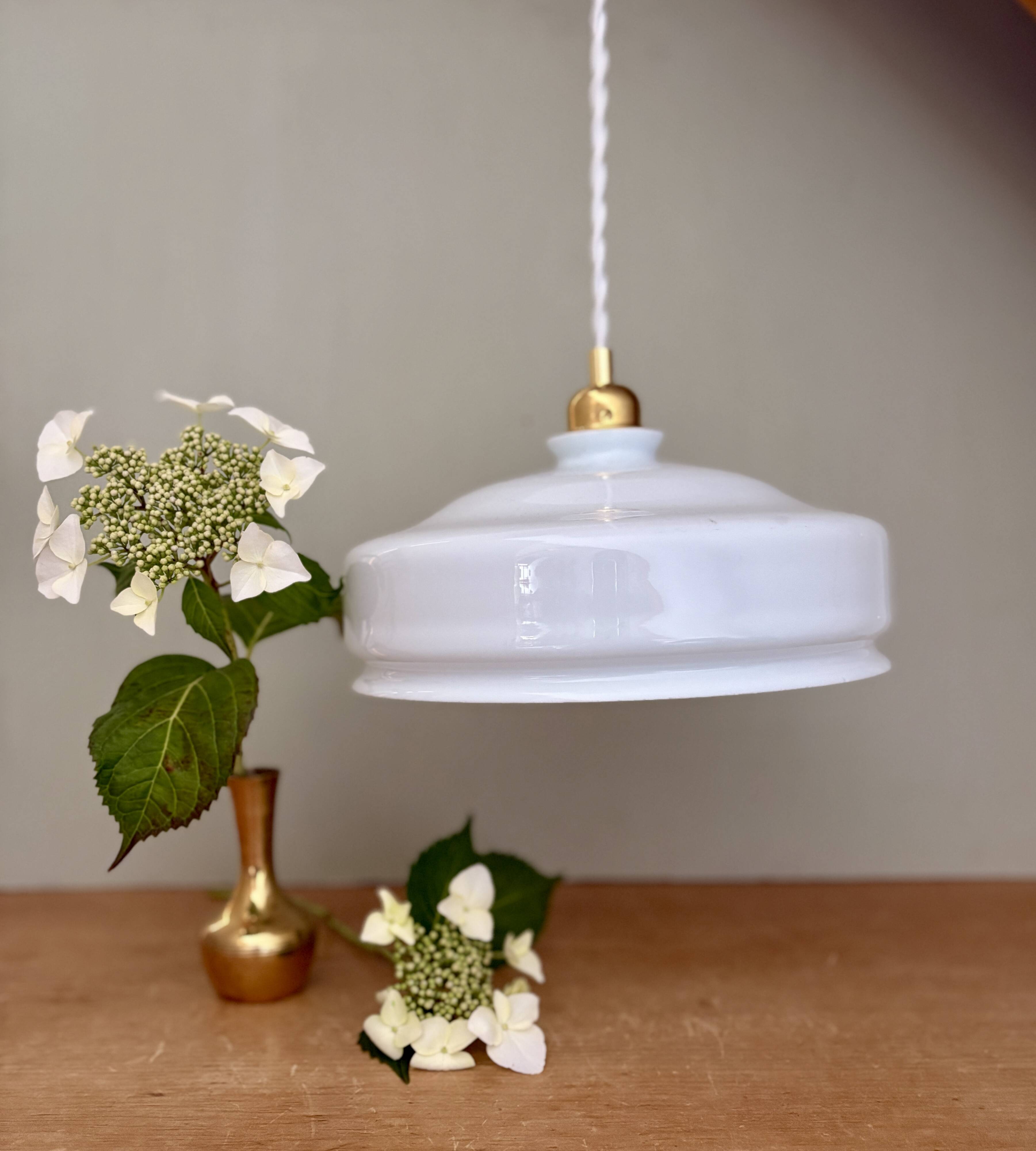 Vintage white opaline lampshade pendant light