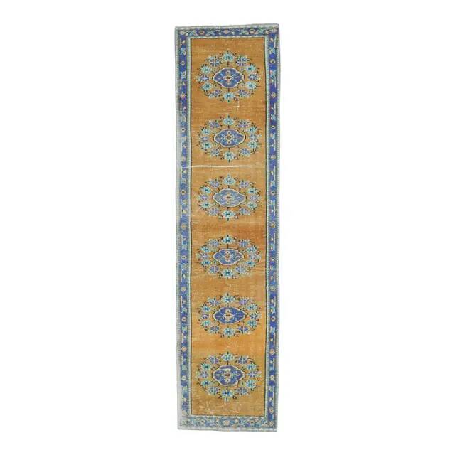 Vintage Turkish Oushak Handmade Wool Cotton Orange Runner Rug 78x313