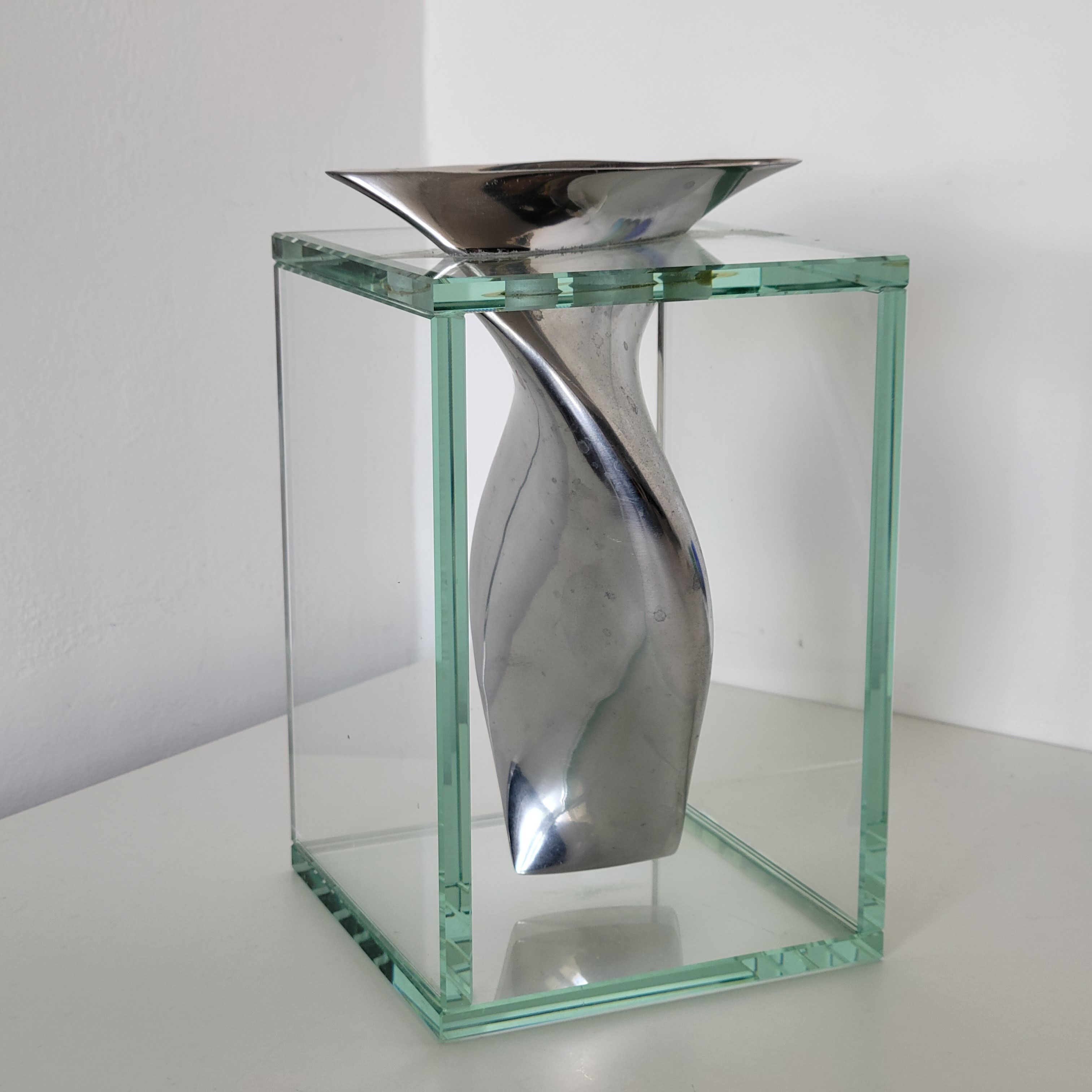 Modernist vase in aluminum and glass 1980