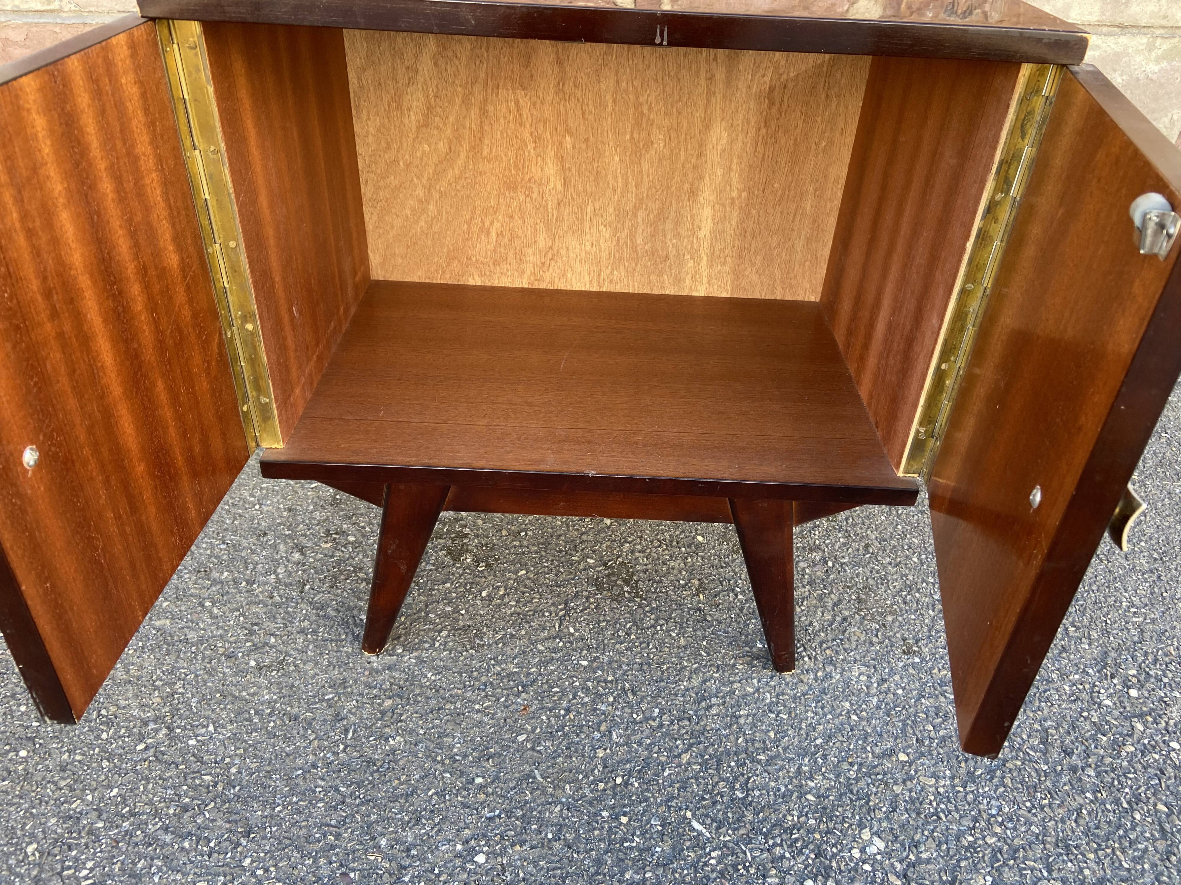 Bedside night table design 1960 vintage Scandinavian feet compass