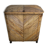 Vintage pencil split reed rattan bamboo wicker chest, 1930s-1950s