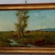Antique oil painting on panel landscape figures cows - 19th century