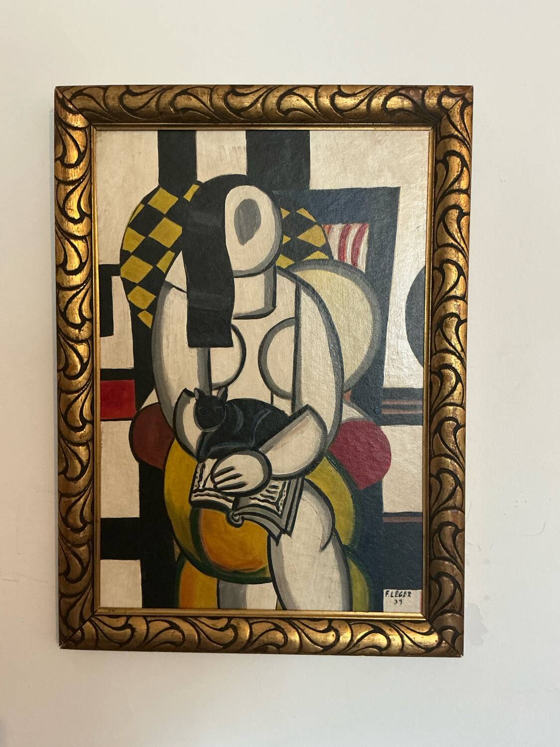 Peinture de style cubiste – Signature – Huile avec ornement et cadre de
