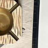Italian ashtray in ivory zebra resin and brass, 1970s design.