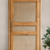 Grande armoire ancienne bois et toile de jute