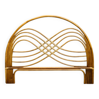 Rattan and leather headboard 140cm vintage 1970