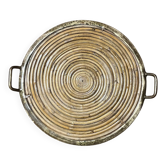 Plateau de service rond vintage bambou et laiton