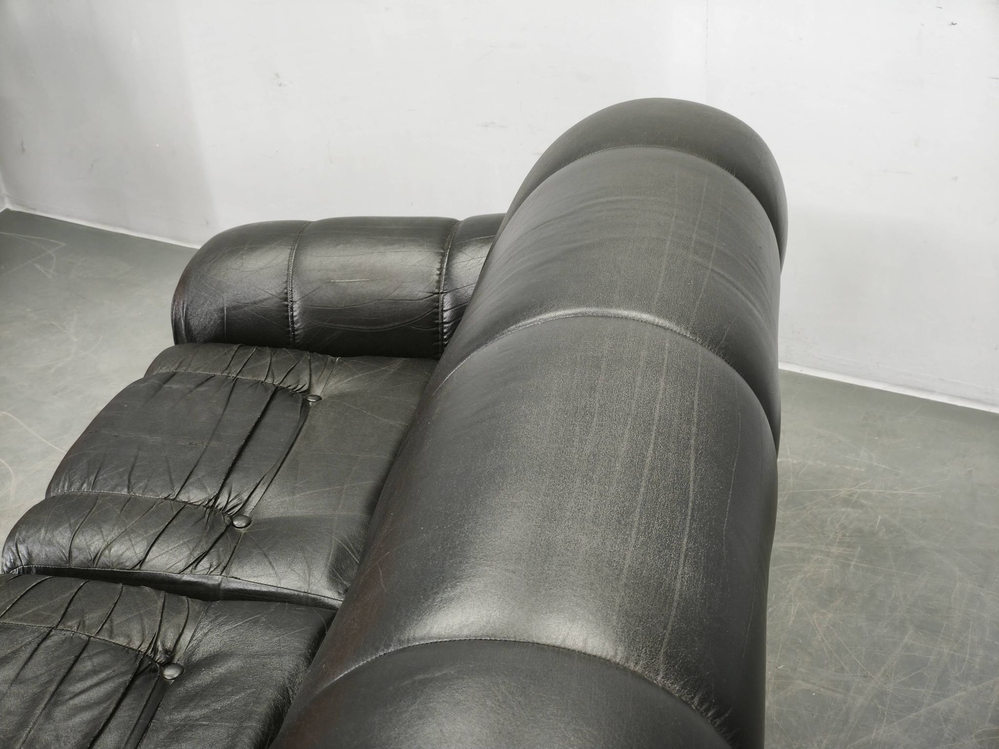 1970s Italian Two-Seat Sofa by Adriano Piazzesi in Chrome and Leatherette