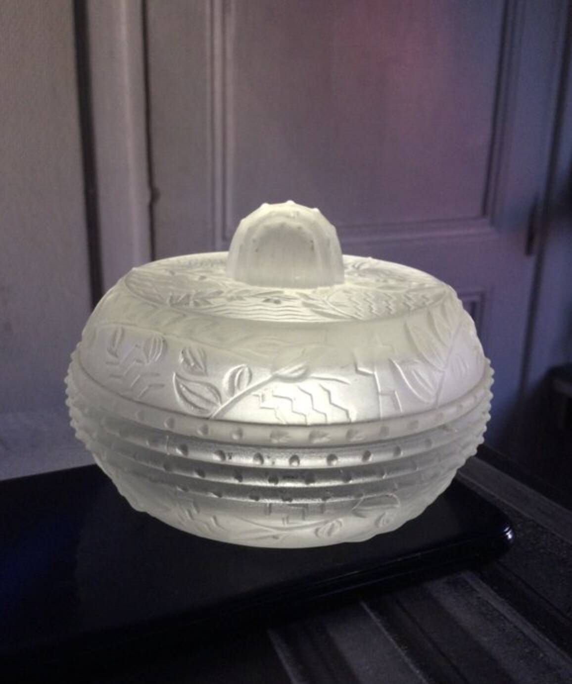 Art Deco Molded Glass Candy Box / Powder Box - Floral