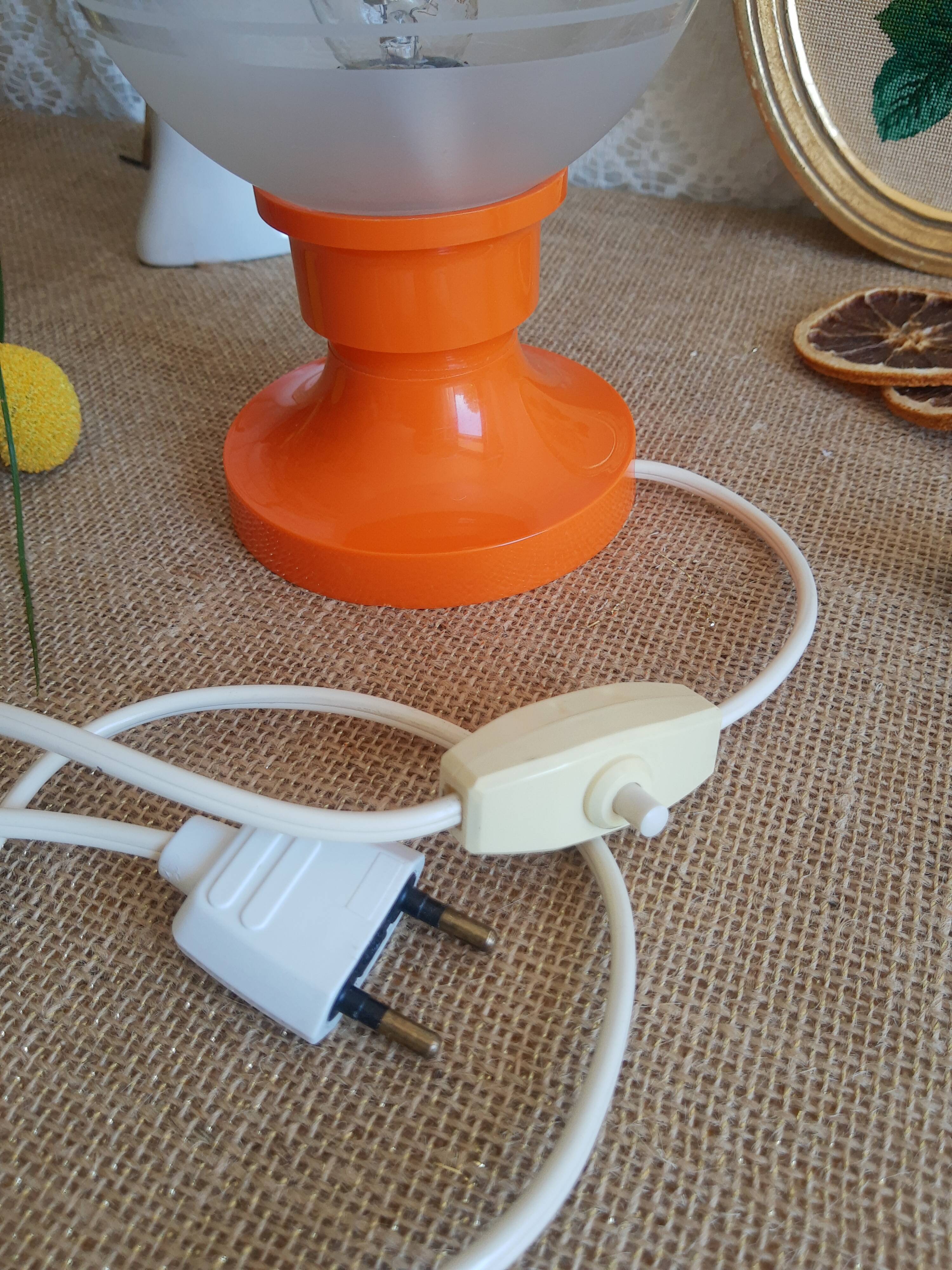 Retro orange table lamp and 70s glass globe