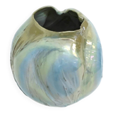 Postmodern Sculptural Hand-Made Iridescent Blue Glazed Earthenware Vase, Italy