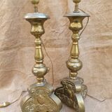 Pair of brass lamps xixème
