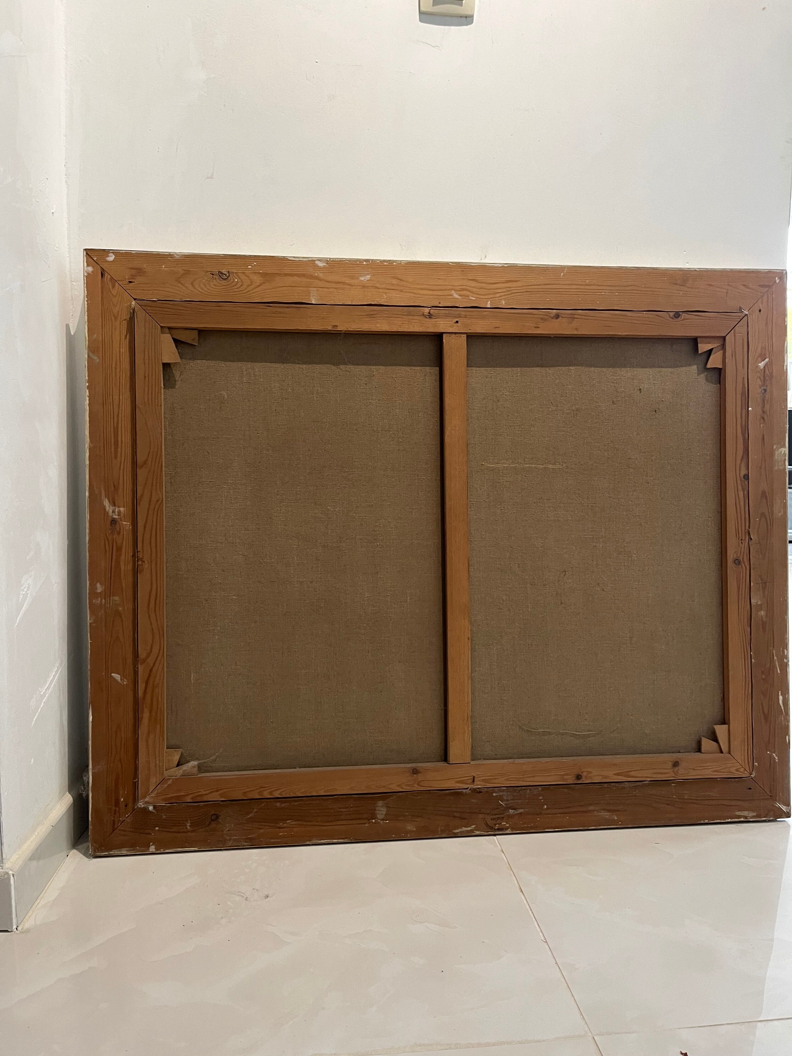 Painting, oil on canvas signed, forest landscape with horsemen