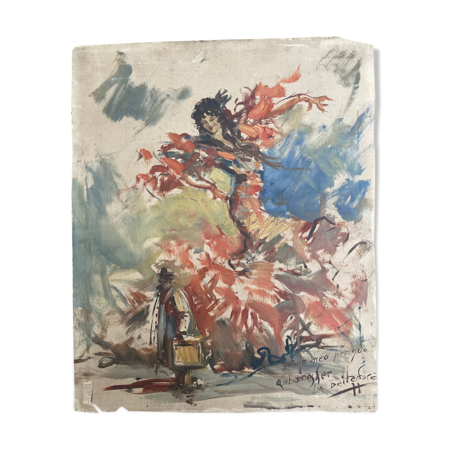 Painting old gypsy painting flamenco dancer La Baila Dora XXth