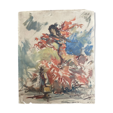 Painting old gypsy painting flamenco dancer La Baila Dora XXth