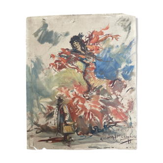 Tableau peinture ancienne gitane danseuse de flamenco La Baila Dora XXe