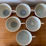 Set of 9 JARS White Ceramic Cups with Blue Grey Interior