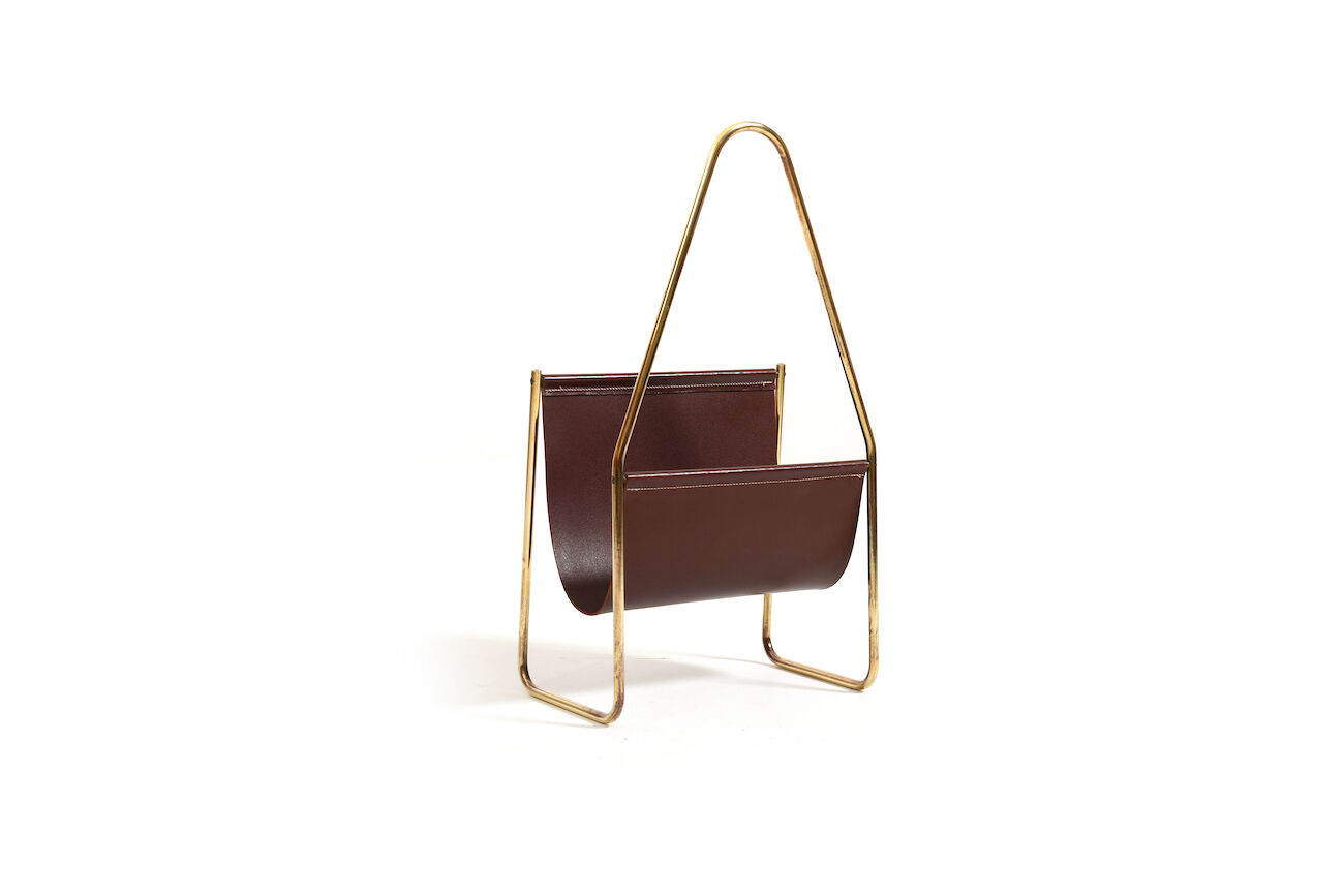 1950s Carl Auböck Magazin Holder in Brass and Leather