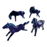 Set of 4 vintage cobalt blue ceramic horses