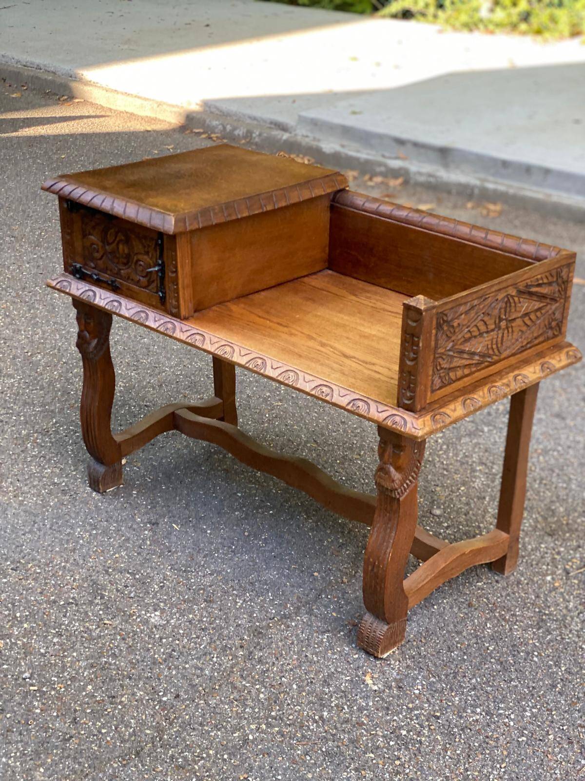Vintage Art Deco bench with solid wood storage chest, late 19th century
