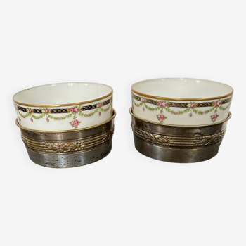 Limoges cups on silver metal base