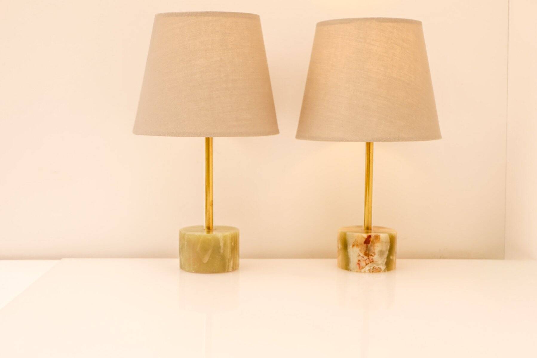 Mid-century modern Italian onyx and brass table lamps, set of 2