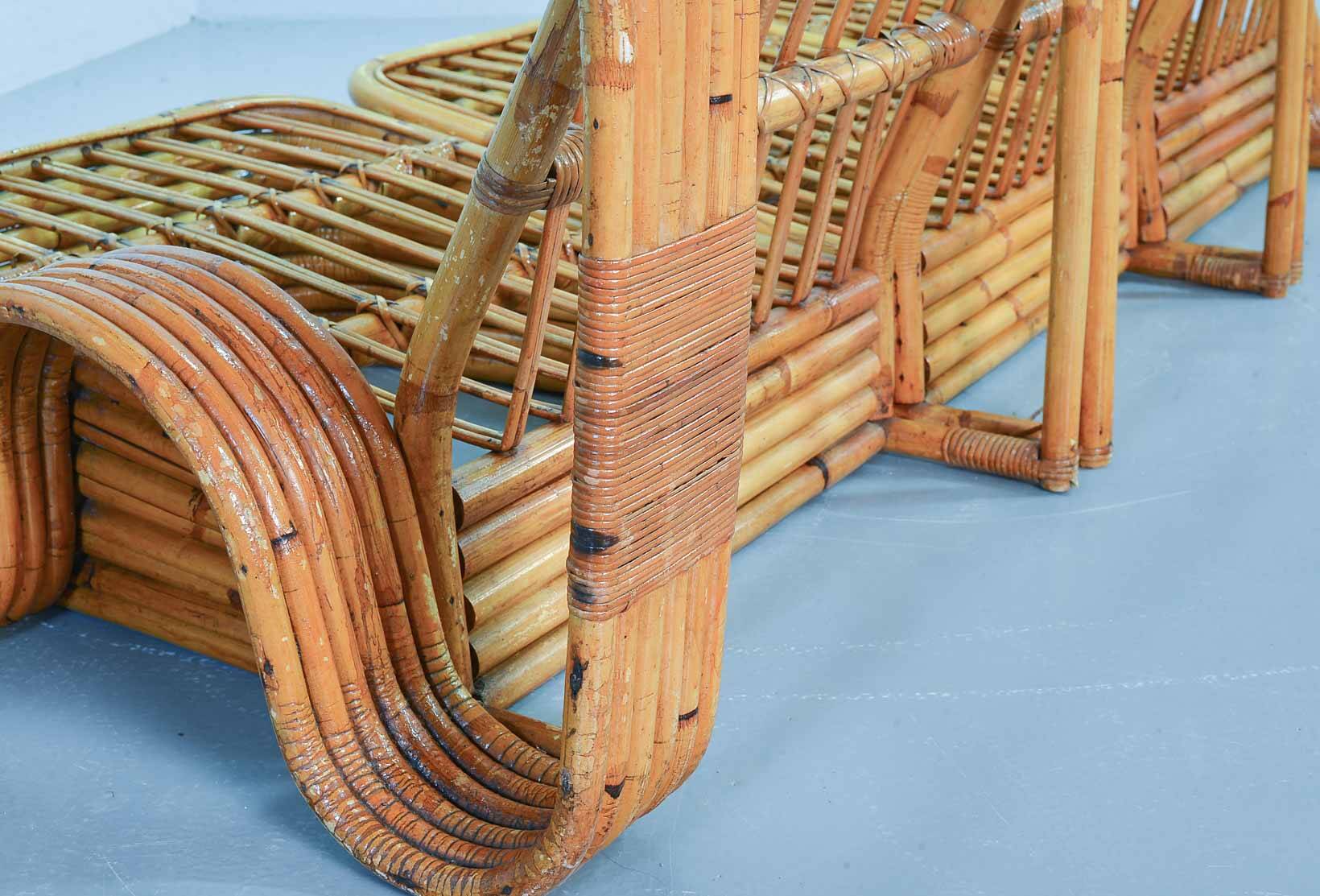 Exclusive Six Strand Rectangular Rattan 3-Seat Sofa after Paul Frankl, 50s