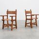 Pair of 2 Rustic carved oak side chairs, Spain ca. 1900