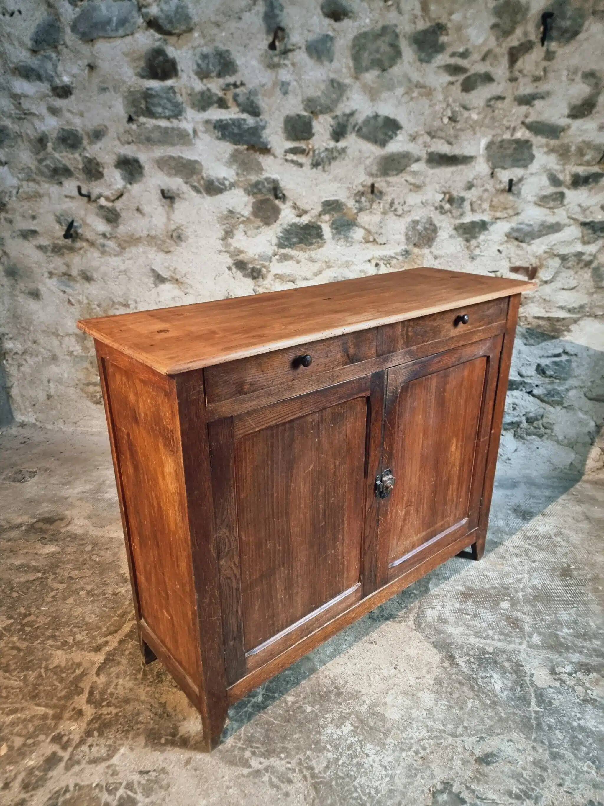Vintage French Sideboard | 1920s Oak and Poplar Buffet with Locking Doors | Rustic Farmhouse Storage