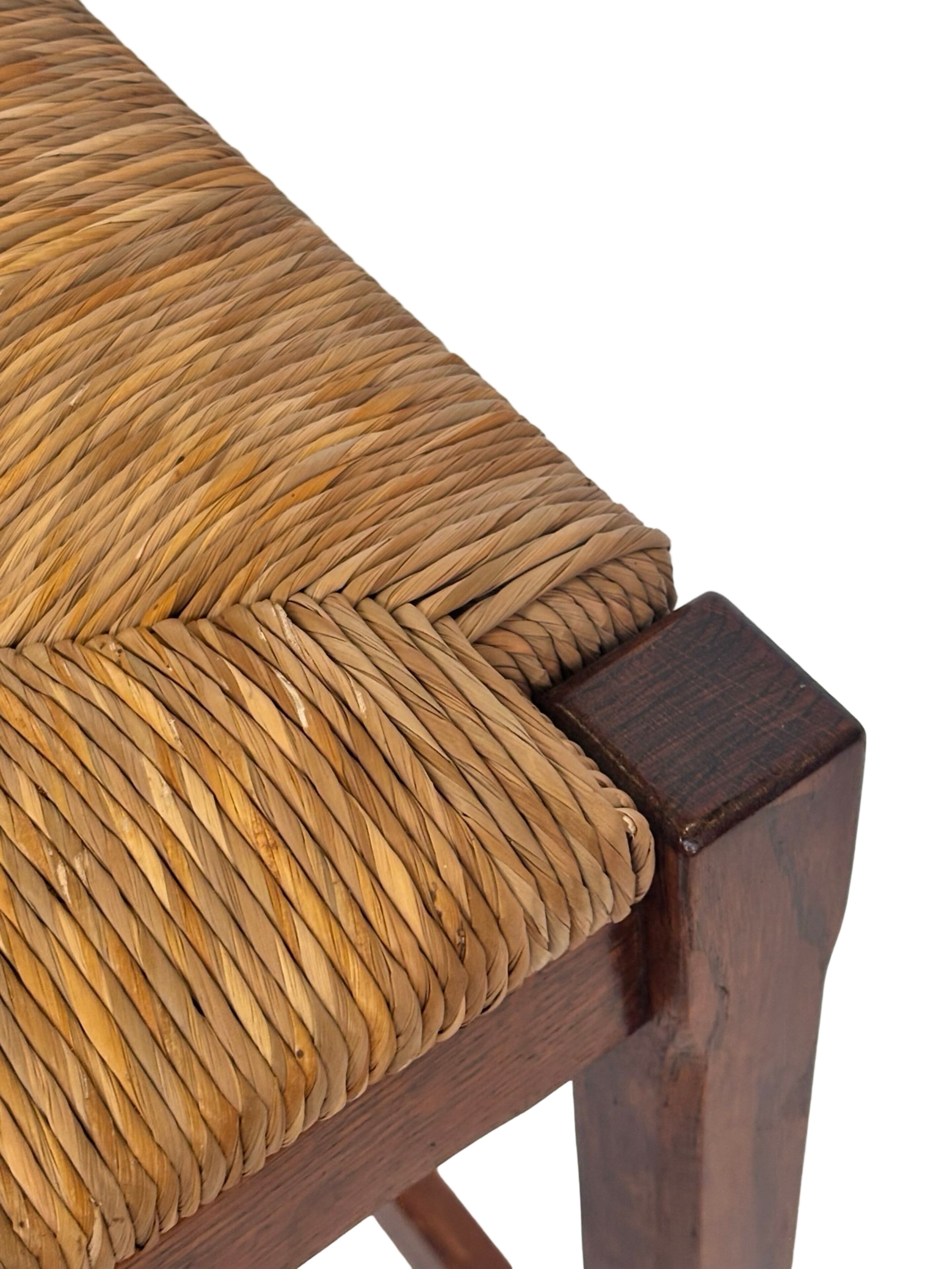 Vintage rattan stool with oak, 60s wabi sabi design, minimalist
