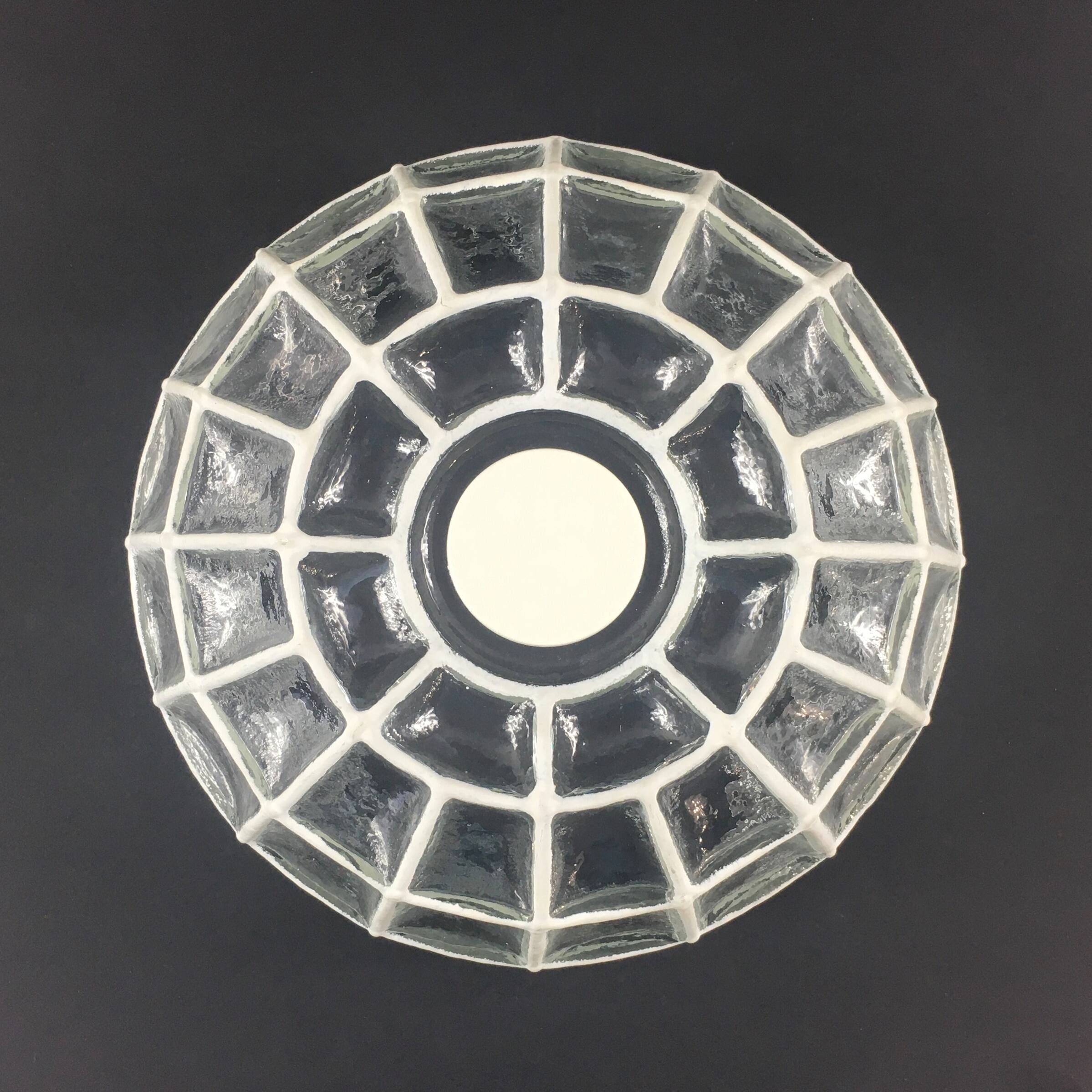 Mid-century modern white iron glass flush mount or ceiling light from limburg, germany, 1960s