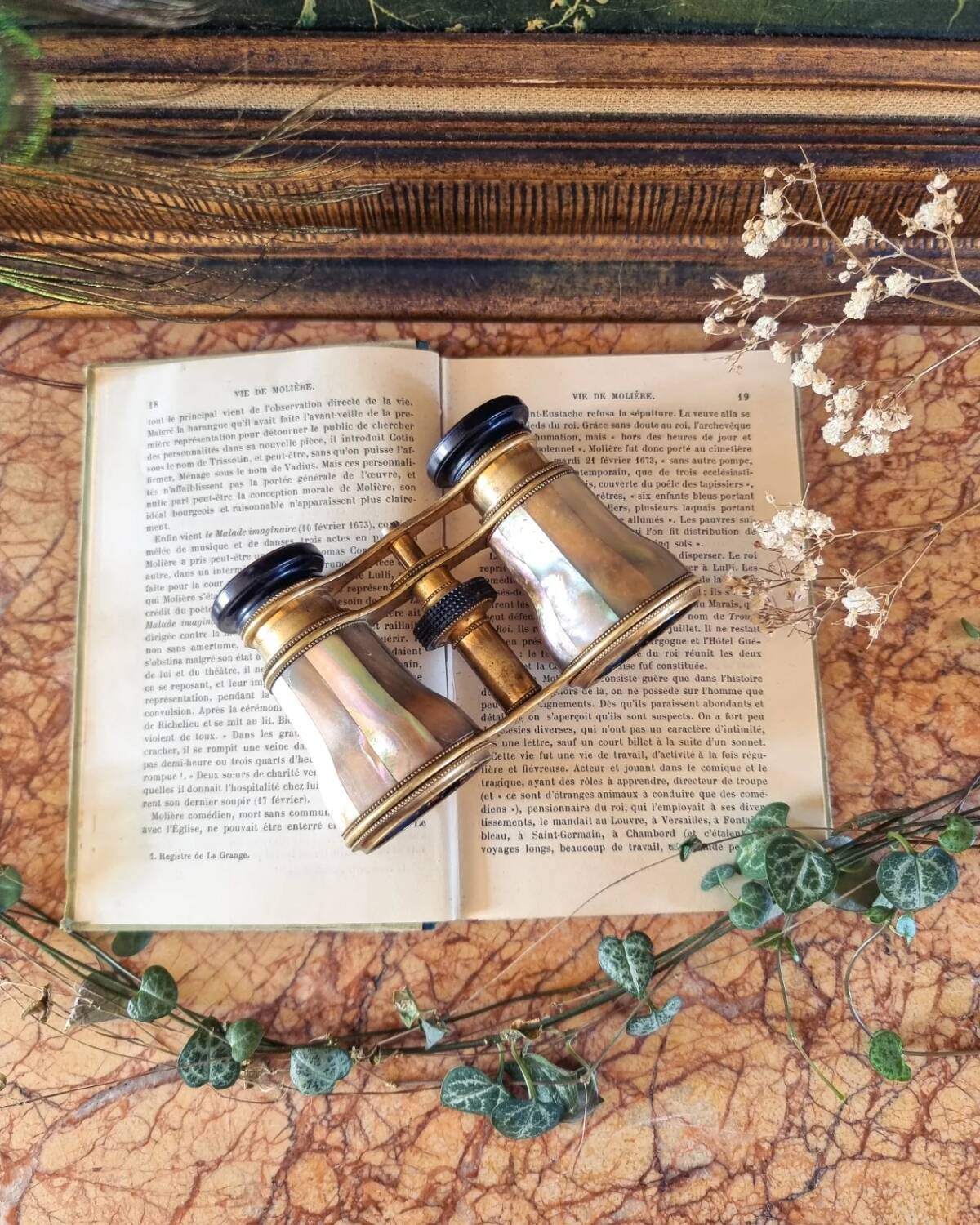 Theater binoculars in mother-of-pearl and brass, 19th century