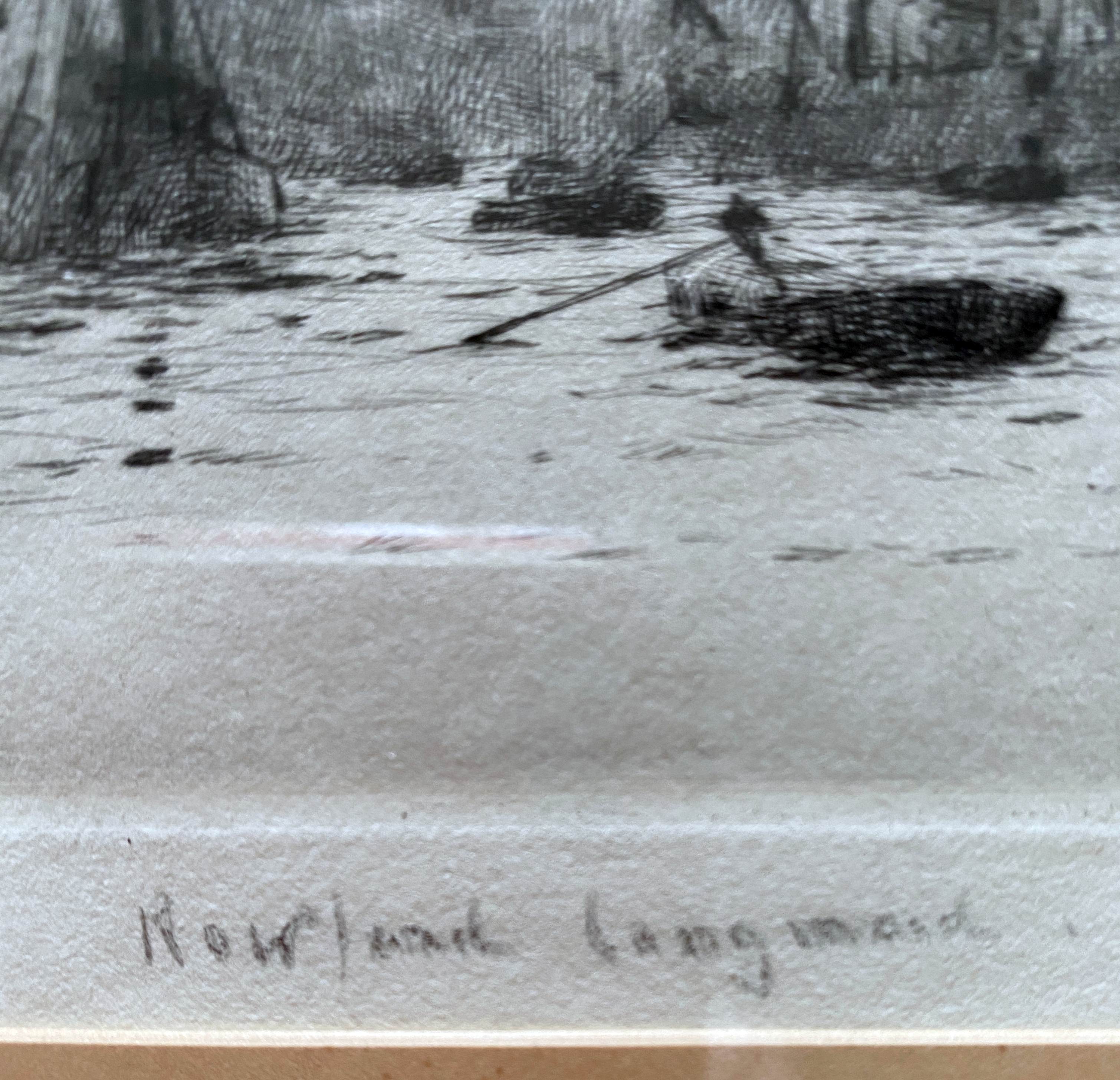 Painting original engraving Rowland Langmaid (1897/1956) "London Bridge"