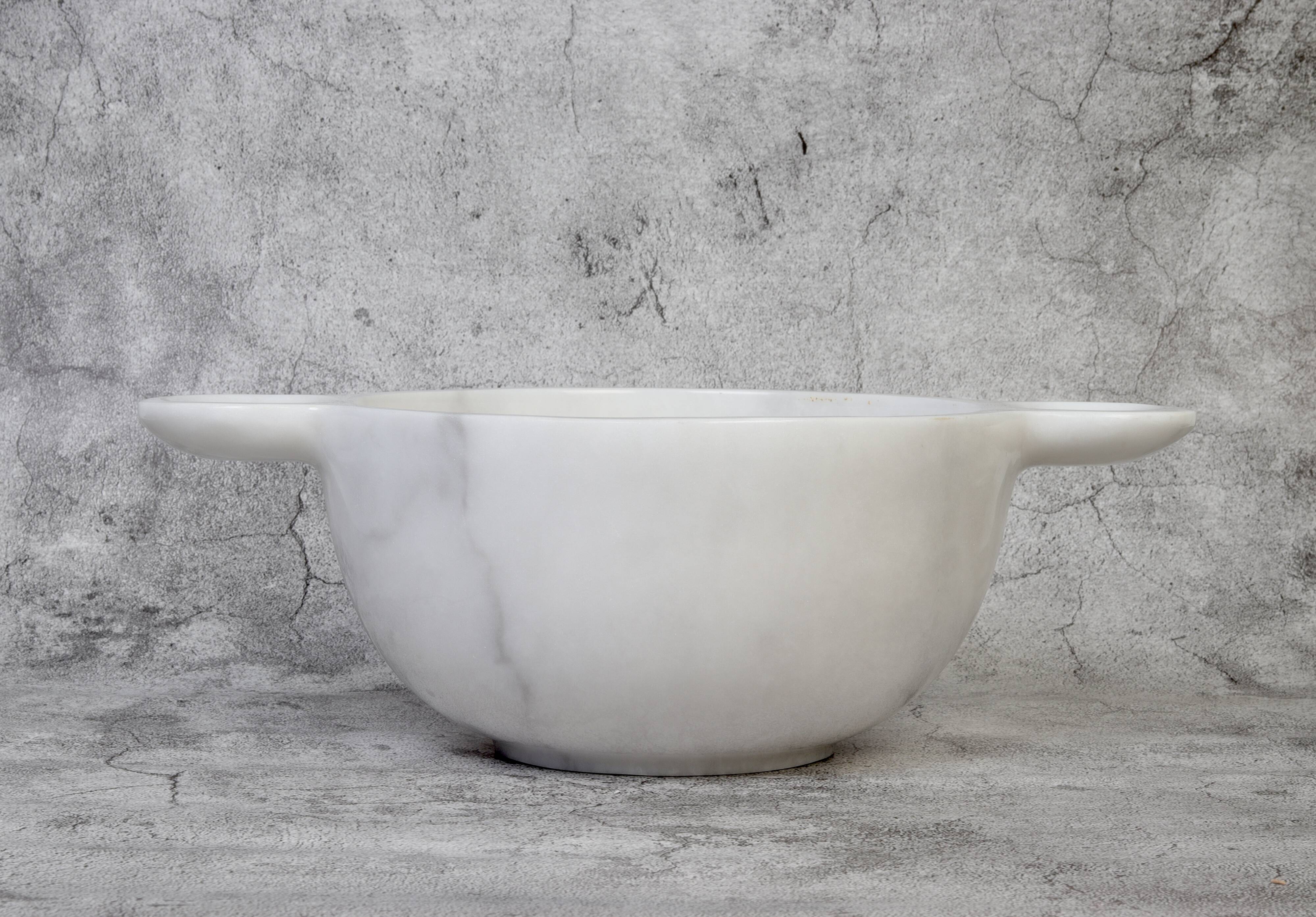 Gabriella – White Natural Marble Bowl with handles  | L 32cm W 20cm H 10cm