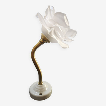 Wall lamp old tulip glass paste shape flower gooseneck brass porcelain art deco 1930