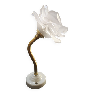 Applique ancienne tulipe pâte de verre forme fleur col de cygne laiton porcelaine art déco 1930