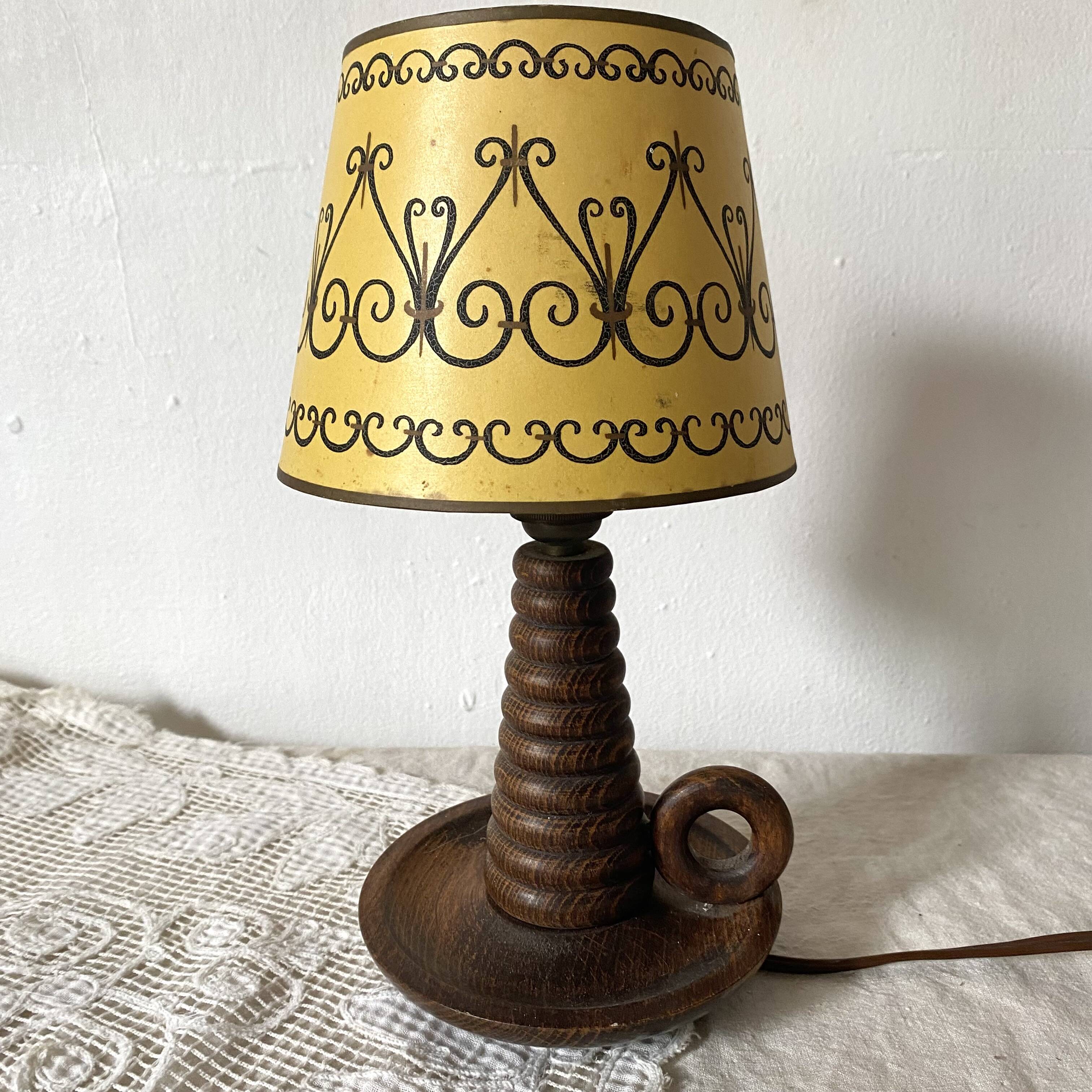 Antique turned wood lamp