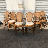 Ensemble de 6 chaises rotin et cannage vintage