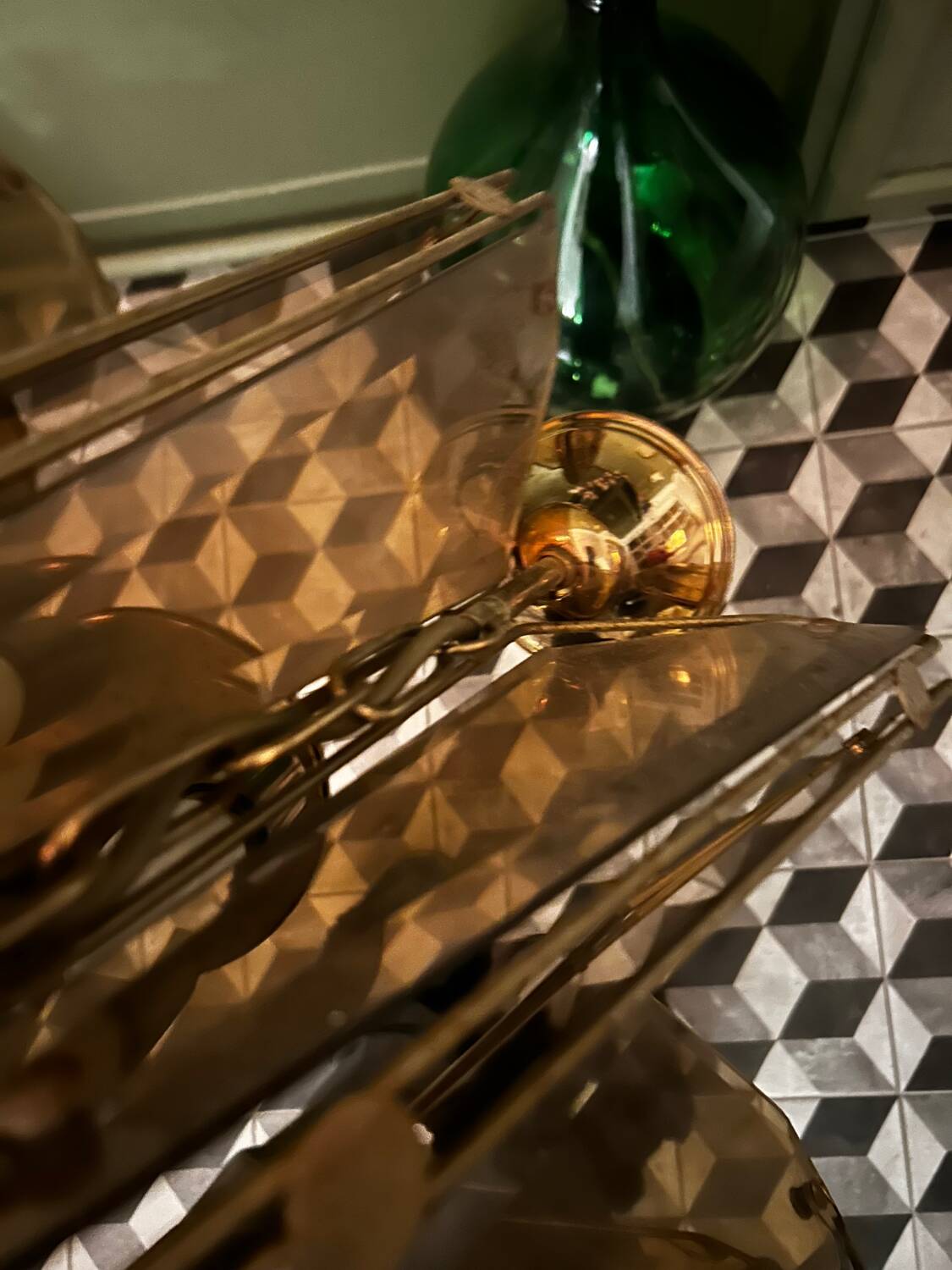 Smoked glass and metal chandelier