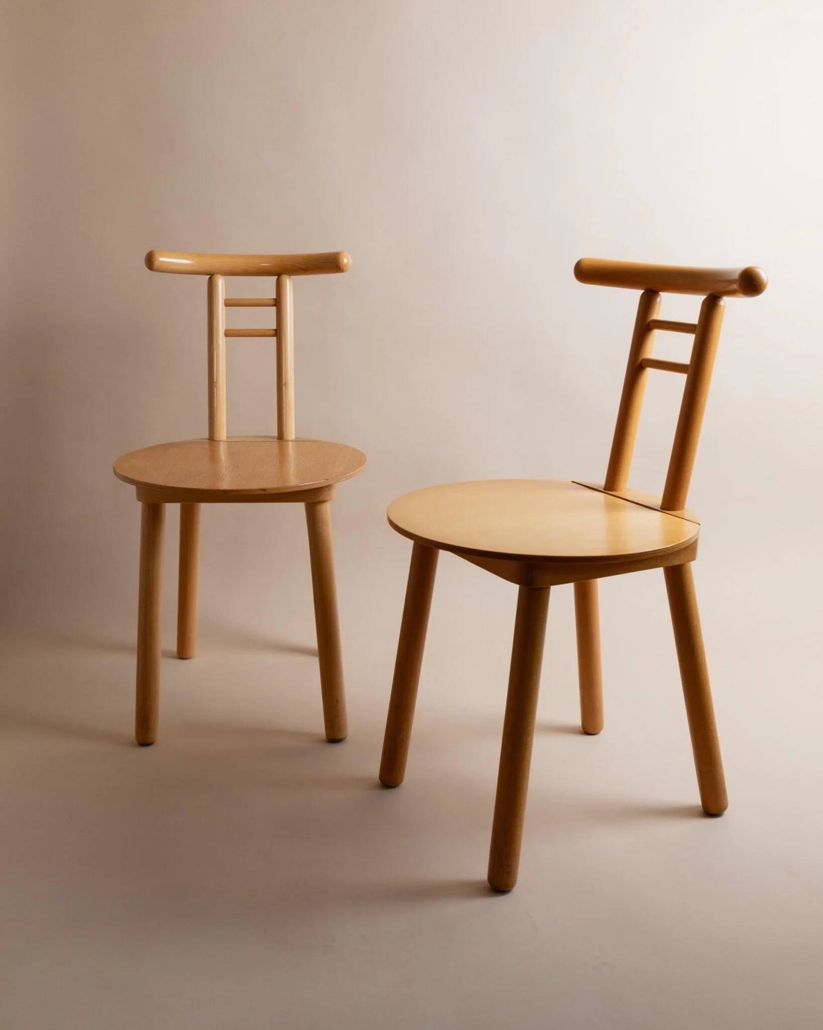 Light Wood Vintage Chair - 1980s Italian Minimalist, Japanese-Inspired, Solid Wood, Batch of 2