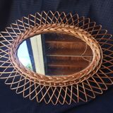 Miroir en rotin vintage époque 1960/70  50 x 37 cm