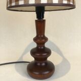 Wooden foot lamp brown tartan lampshade, cottage style