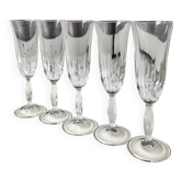 Lot 5 Large champagne flutes in cut crystal. Diamond drop/point patterns. High 20.5 cm