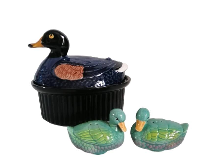 Salière poivrier canard barbotine zoomorphe