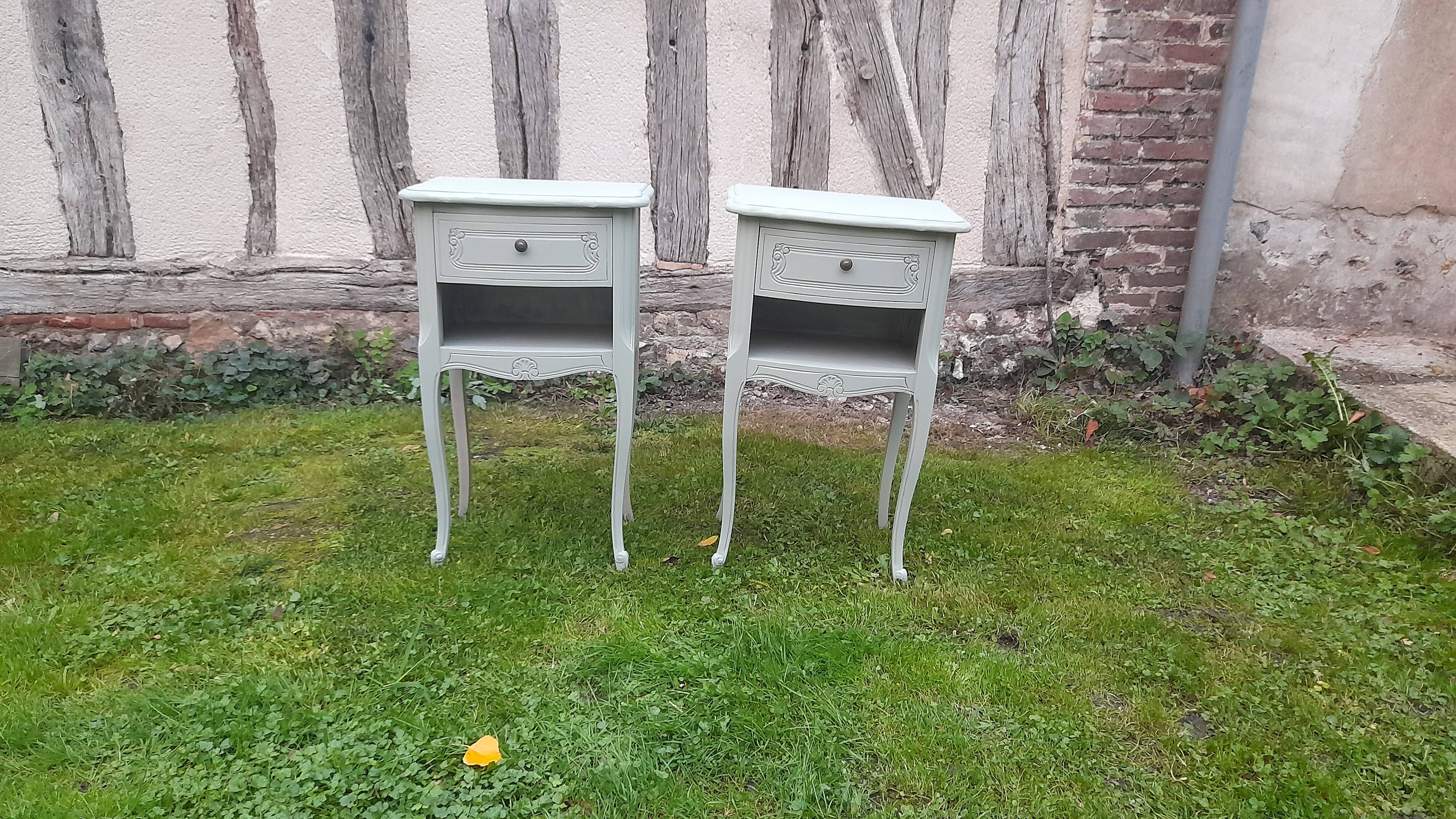 Pair of 1-drawer bedside tables, Louis XV style, Luxembourg green