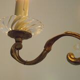Mid-Century Bronze & Cut Glass 4-Light Chandelier with Fleur-de-Lys Detail