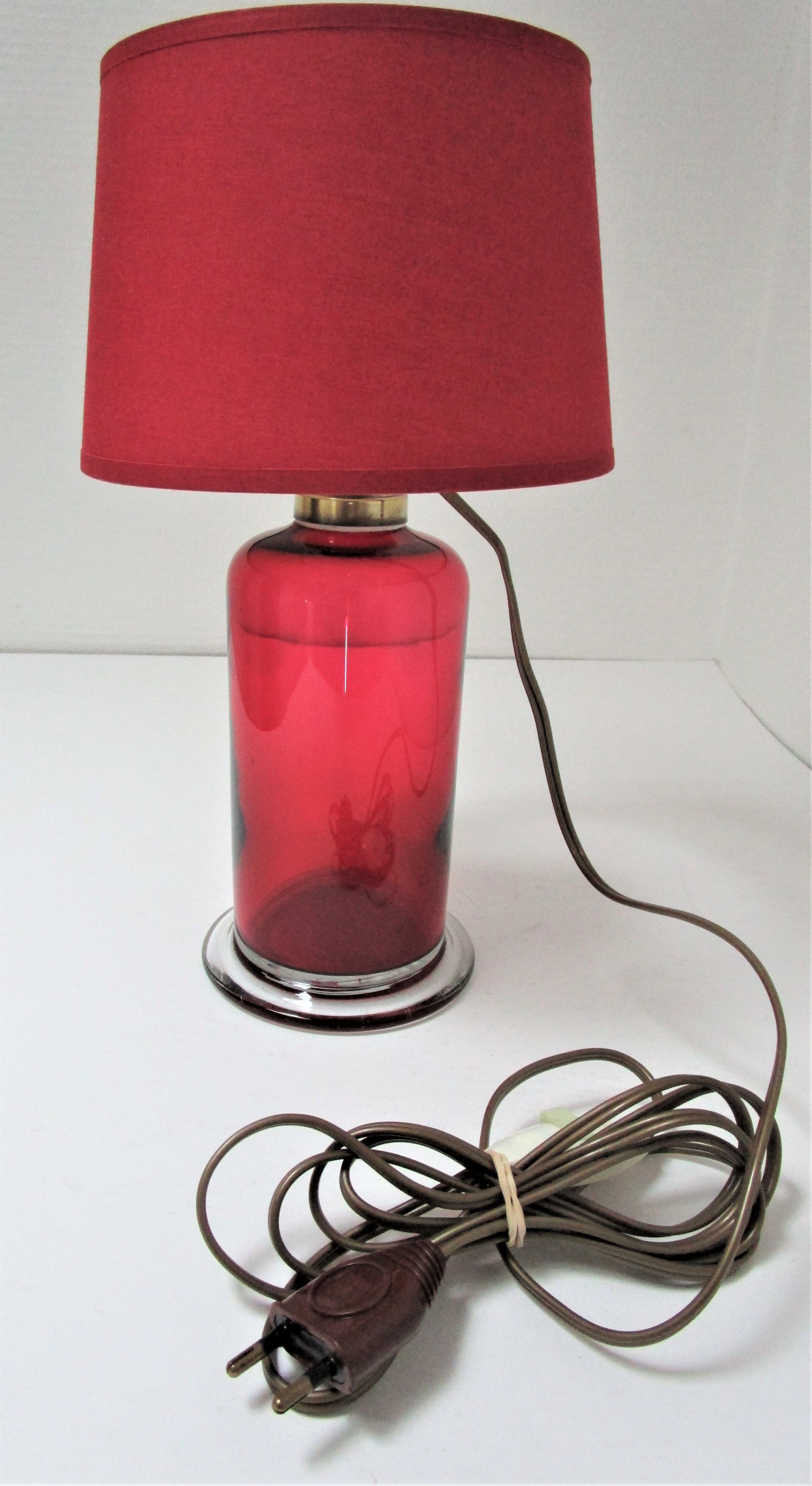 Red glass lamp and vintage brass