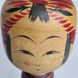 Vintage Japanese Kokeshi doll dated 1986, signed and numbered, floral decoration, 34 cm